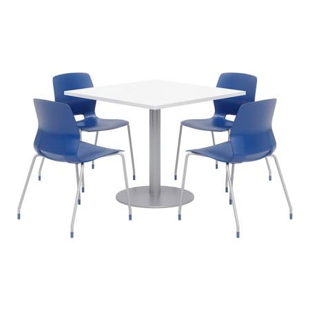 Kfi KFI 36" Dining Table & 4 Chair Set, White Table With Navy Chairs OLTFL36SQ-B1922-SL-D354-4-OL2700-P03